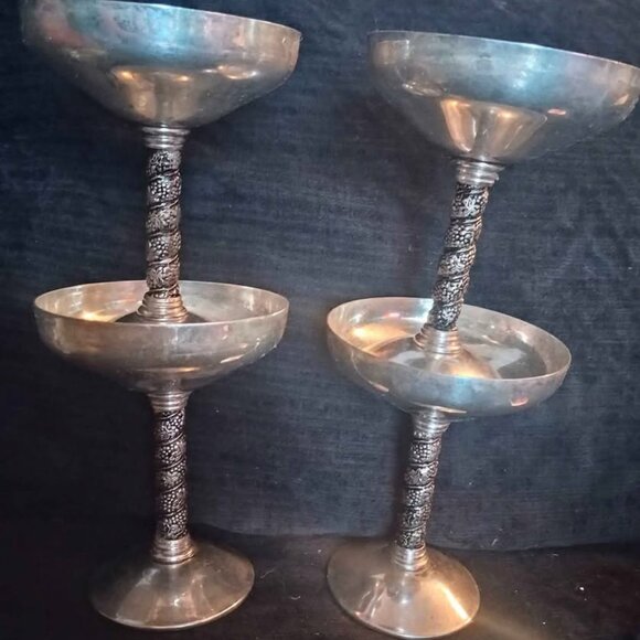 Four Vintage Valero EPB Silver Spain Gothic WEDDING GOBLETS Champagne Cups - Picture 1 of 9
